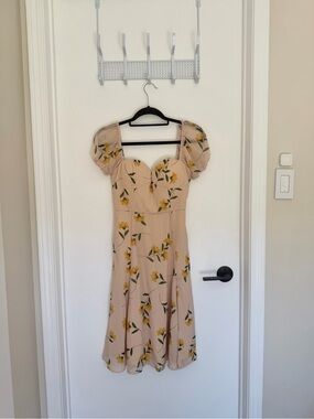 eshakti Beige Floral Midi Dress with Yellow Blossoms